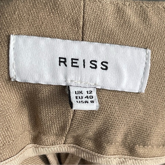 REISS Esther Wool Silk Linen Blend Pleat Front Trousers High Rise Pants In Tan 8 - Picture 9 of 16